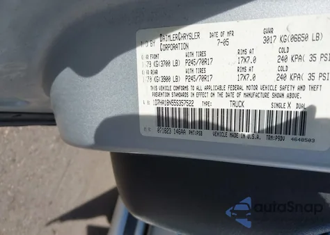 2005 Dodge Ram 1500 St из США, поврежденный, VIN 1D7HA18N55S357522